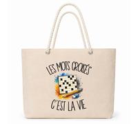 Planetee Sac Isotherme Les mots croisés c'est la vie | Grand Cabas 23 L en Coton avec Doublure Aluminium Double Paroi Zip et Anses Corde | Pique-Nique Courses Cruciverbiste