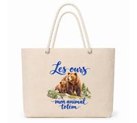 Planetee Sac Isotherme Les ours, mon animal totem | Grand Cabas 23 L en Coton avec Doublure Aluminium Double Paroi Zip et Anses Corde | Pique-Nique Courses Amoureux et Amoureuse des Animaux