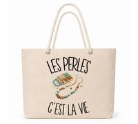 Planetee Sac Isotherme Les perles c'est la vie | Grand Cabas 23 L en Coton avec Doublure Aluminium Double Paroi Zip et Anses Corde | Pique-Nique Courses Créatrice de Bijoux