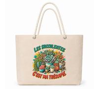 Planetee Sac Isotherme Les succulentes c'est ma thérapie | Grand Cabas 23 L en Coton avec Doublure Aluminium Double Paroi Zip et Anses Corde | Pique-Nique Courses