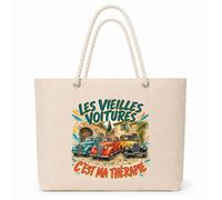 Planetee Sac Isotherme Les vieilles voitures c'est ma thérapie | Grand Cabas 23 L en Coton avec Doublure Aluminium Double Paroi Zip et Anses Corde | Pique-Nique Courses