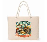 Planetee Sac Isotherme L'histoire c'est ma thérapie | Grand Cabas 23 L en Coton avec Doublure Aluminium Double Paroi Zip et Anses Corde | Pique-Nique Courses
