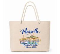 Planetee Sac Isotherme Marseille, toujours une bonne idée | Grand Cabas 23 L en Coton avec Doublure Aluminium Double Paroi Zip et Anses Corde | Pique-Nique Courses Marseillais Marseillaise