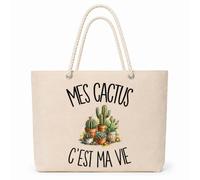 Planetee Sac Isotherme Mes cactus c'est ma vie | Grand Cabas 23 L en Coton avec Doublure Aluminium Double Paroi Zip et Anses Corde | Pique-Nique Courses Amoureux et Amoureuse des Plantes Grasses