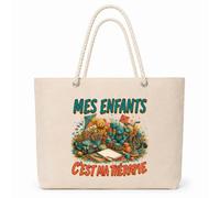 Planetee Sac Isotherme Mes enfants c'est ma thérapie | Grand Cabas 23 L en Coton avec Doublure Aluminium Double Paroi Zip et Anses Corde | Pique-Nique Courses