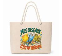 Planetee Sac Isotherme Mes oiseaux c'est ma thérapie | Grand Cabas 23 L en Coton avec Doublure Aluminium Double Paroi Zip et Anses Corde | Pique-Nique Courses
