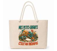 Planetee Sac Isotherme Mes petits-enfants c'est ma thérapie | Grand Cabas 23 L en Coton avec Doublure Aluminium Double Paroi Zip et Anses Corde | Pique-Nique Courses