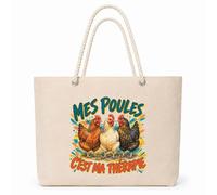 Planetee Sac Isotherme Mes poules c'est ma thérapie | Grand Cabas 23 L en Coton avec Doublure Aluminium Double Paroi Zip et Anses Corde | Pique-Nique Courses
