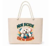 Planetee Sac Isotherme Mon bichon c'est ma thérapie | Grand Cabas 23 L en Coton avec Doublure Aluminium Double Paroi Zip et Anses Corde | Pique-Nique Courses