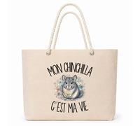 Planetee Sac Isotherme Mon chinchilla c'est ma vie | Grand Cabas 23 L en Coton avec Doublure Aluminium Double Paroi Zip et Anses Corde | Pique-Nique Courses Propriétaire Chinchilla