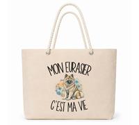 Planetee Sac Isotherme Mon Eurasier c'est ma vie | Grand Cabas 23 L en Coton avec Doublure Aluminium Double Paroi Zip et Anses Corde | Pique-Nique Courses Propriétaire Chien