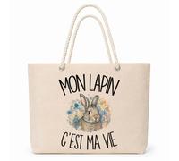 Planetee Sac Isotherme Mon lapin c'est ma vie | Grand Cabas 23 L en Coton avec Doublure Aluminium Double Paroi Zip et Anses Corde | Pique-Nique Courses Propriétaire Lapin