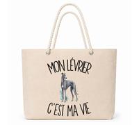 Planetee Sac Isotherme Mon Lévrier c'est ma vie | Grand Cabas 23 L en Coton avec Doublure Aluminium Double Paroi Zip et Anses Corde | Pique-Nique Courses Propriétaire Chien