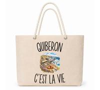 Planetee Sac Isotherme Quiberon c’est la vie | Grand Cabas 23 L en Coton avec Doublure Aluminium Double Paroi Zip et Anses Corde | Pique-Nique Courses Quiberonnais Quiberonnaise