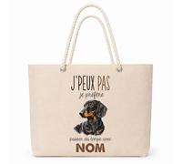 Planetee Sac Isotherme Teckel : Passer du temps | Grand Cabas 23 L en Coton avec Doublure Aluminium Double Paroi Zip et Anses Corde | Pique-Nique Courses Propriétaire Chien