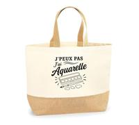 Planetee Sac J’peux pas j’ai Aquarelle J'peux pas minimaliste | Cabas en Coton avec Fond Jute 18 L 48 × 37 × 13 cm | Marché Shopping Plage Courses | Cadeau Femme Anniversaire Noël