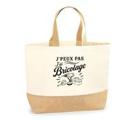Planetee Sac J’peux pas j’ai Bricolage J'peux pas minimaliste | Cabas en Coton avec Fond Jute 18 L 48 × 37 × 13 cm | Marché Shopping Plage Courses | Cadeau Femme Anniversaire Noël