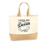 Planetee Sac J’peux pas j’ai Dessin J'peux pas minimaliste | Cabas en Coton avec Fond Jute 18 L 48 × 37 × 13 cm | Marché Shopping Plage Courses | Cadeau Femme Anniversaire Noël