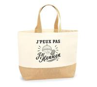 Planetee Sac J’peux pas j’ai Hammam J'peux pas minimaliste | Cabas en Coton avec Fond Jute 18 L 48 × 37 × 13 cm | Marché Shopping Plage Courses | Cadeau Femme Anniversaire Noël
