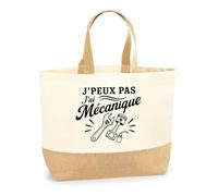 Planetee Sac J’peux pas j’ai Mécanique J'peux pas minimaliste | Cabas en Coton avec Fond Jute 18 L 48 × 37 × 13 cm | Marché Shopping Plage Courses | Cadeau Femme Anniversaire Noël