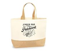 Planetee Sac J’peux pas j’ai Patchwork J'peux pas minimaliste | Cabas en Coton avec Fond Jute 18 L 48 × 37 × 13 cm | Marché Shopping Plage Courses | Cadeau Femme Anniversaire Noël