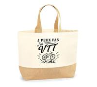 Planetee Sac J’peux pas j’ai VTT | Cabas en Coton avec Fond Jute 18 L 48 × 37 × 13 cm | Marché Shopping Plage Courses | Cadeau Vttiste Femme Anniversaire Noël