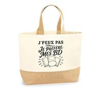 Planetee Sac J’peux pas je préfère mes BD | Cabas en Coton avec Fond Jute 18 L 48 × 37 × 13 cm | Marché Shopping Plage Courses | Cadeau Bédéphile Femme Anniversaire Noël