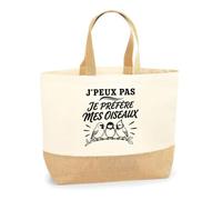 Planetee Sac J’peux pas je préfère mes Oiseaux | Cabas en Coton avec Fond Jute 18 L 48 × 37 × 13 cm | Marché Shopping Plage Courses | Cadeau Femme Anniversaire Noël