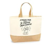 Planetee Sac J’peux pas je préfère mon Caniche J'peux pas minimaliste | Cabas en Coton avec Fond Jute 18 L 48 × 37 × 13 cm | Marché Shopping Plage Courses | Cadeau Femme Anniversaire Noël