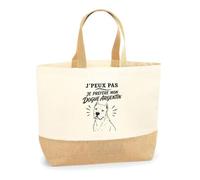 Planetee Sac J’peux pas je préfère mon Dogue Argentin | Cabas en Coton avec Fond Jute 18 L 48 × 37 × 13 cm | Marché Shopping Plage Courses | Cadeau Propriétaire Dogue Argentin Femme Anniversaire Noël