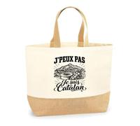 Planetee Sac J’peux pas je suis Catalan | Cabas en Coton avec Fond Jute 18 L 48 × 37 × 13 cm | Marché Shopping Plage Courses | Cadeau Femme Anniversaire Noël