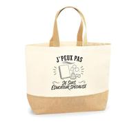Planetee Sac J’peux pas je suis Éducateur spécialisé J'peux pas minimaliste | Cabas en Coton avec Fond Jute 18 L 48 × 37 × 13 cm | Marché Shopping Plage Courses | Cadeau Femme Anniversaire Noël