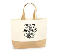 Planetee Sac J’peux pas je suis Imprimeur J'peux pas minimaliste | Cabas en Coton avec Fond Jute 18 L 48 × 37 × 13 cm | Marché Shopping Plage Courses | Cadeau Femme Anniversaire Noël