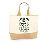 Planetee Sac J’peux pas je suis Moniteur d’auto-école | Cabas en Coton avec Fond Jute 18 L 48 × 37 × 13 cm | Marché Shopping Plage Courses | Cadeau Femme Anniversaire Noël