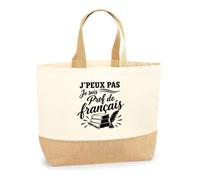 Planetee Sac J’peux pas je suis Prof de français J'peux pas minimaliste | Cabas en Coton avec Fond Jute 18 L 48 × 37 × 13 cm | Marché Shopping Plage Courses | Cadeau Femme Anniversaire Noël