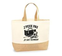Planetee Sac J’peux pas je suis Technicien J'peux pas minimaliste | Cabas en Coton avec Fond Jute 18 L 48 × 37 × 13 cm | Marché Shopping Plage Courses | Cadeau Femme Anniversaire Noël