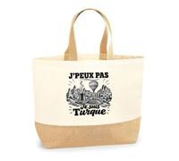 Planetee Sac J’peux pas je suis Turque | Cabas en Coton avec Fond Jute 18 L 48 × 37 × 13 cm | Marché Shopping Plage Courses | Cadeau Femme Anniversaire Noël