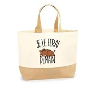 Planetee Sac Je le ferai demain - Bébé phacochère | Cabas en Coton avec Fond Jute 18 L 48 × 37 × 13 cm | Marché Shopping Plage Courses | Cadeau Femme Anniversaire Noël | Humour Flemme Paresseux