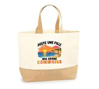 Planetee Sac Juste une fille qui adore le coucher de soleil | Cabas en Coton avec Fond Jute 18 L 48 × 37 × 13 cm | Marché Shopping Plage Courses | Cadeau Rêveuse Femme Anniversaire Noël