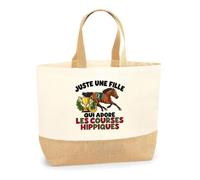 Planetee Sac Juste une fille qui adore les courses hippiques | Cabas en Coton avec Fond Jute 18 L 48 × 37 × 13 cm | Marché Shopping Plage Courses | Cadeau Turfiste Femme Anniversaire Noël
