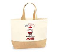 Planetee Sac jute Agnès Pas Touche Père Noël - Sac de course - Secret santa Cadeau Noël Humour Insolite Collègue