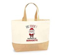 Planetee Sac jute Bernadette Pas Touche Père Noël - Sac de course - Secret santa Cadeau Noël Humour Insolite Collègue