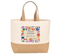 Planetee Sac jute femme Assistante administratif Pleine de vie Design style Pop Art Vintage Grand Sac Shopping Réutilisable - Idée Cadeau Départ Retraite Collègue Anniversaire