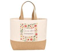 Planetee Sac jute femme Clerc de notaire exceptionnelle motif fleurs grand sac courses prénom cadeau anniversaire Noël sac shopping