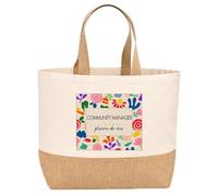 Planetee Sac jute femme Community Manager Pleine de vie Design style Pop Art Vintage Grand Sac Shopping Réutilisable - Idée Cadeau Départ Retraite Collègue Anniversaire