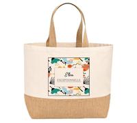Planetee Sac jute femme Eloa Exceptionnelle design abstrait Grand Sac Shopping Cadeau Maman Mamie Fête des Mères Anniversaire Noël