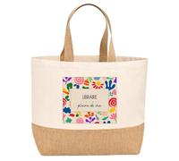 Planetee Sac jute femme Libraire Pleine de vie Design style Pop Art Vintage Grand Sac Shopping Réutilisable - Idée Cadeau Départ Retraite Collègue Anniversaire