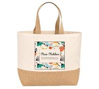 Planetee Sac jute femme Marie-Madeleine Exceptionnelle design abstrait Grand Sac Shopping Cadeau Maman Mamie Fête des Mères Anniversaire Noël