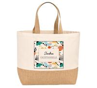 Planetee Sac jute femme Sandra Exceptionnelle design abstrait Grand Sac Shopping Cadeau Maman Mamie Fête des Mères Anniversaire Noël