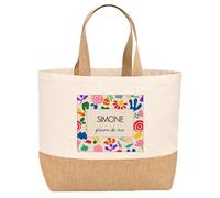 Planetee Sac jute femme Simone Pleine de vie Design style Pop Art Vintage Grand Sac Shopping Cadeau Maman Mamie Fête des Mères Anniversaire Noël